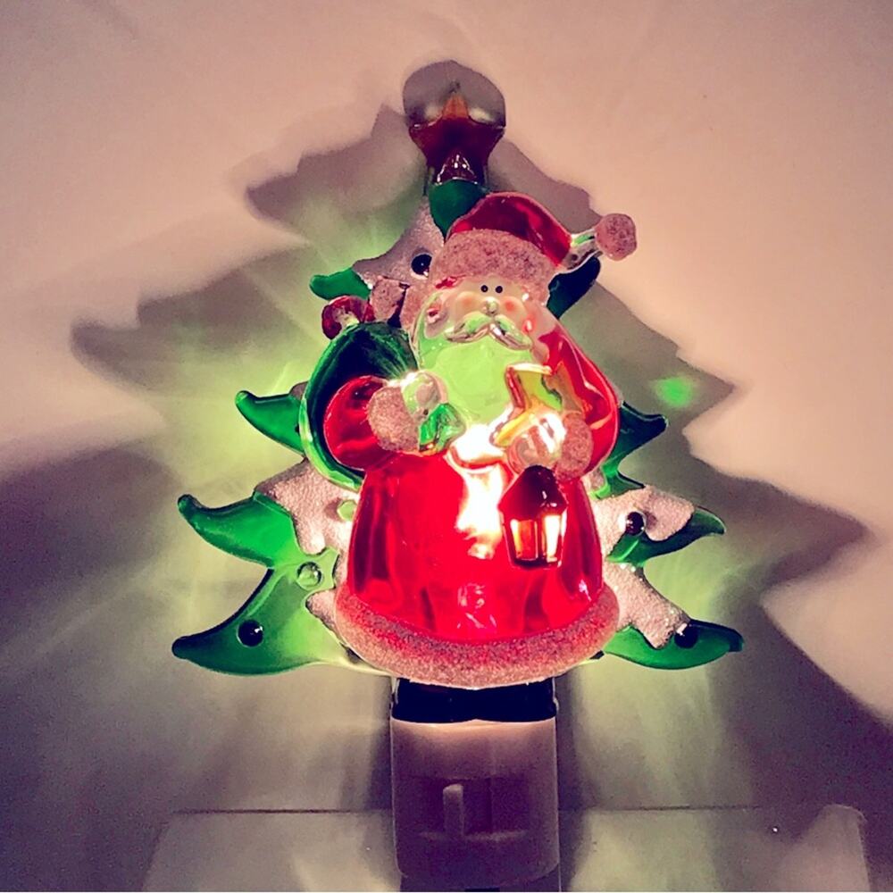 Santa Claus & Christmas Tree NWT Night Light Acrylic Festive Holiday